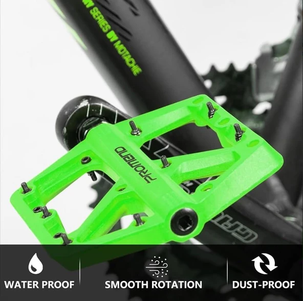 Promend Renkli Platform Pedal MTB Freeride Kaymaz Rulmanlı Plastik Pedal Ultra Hafif Bianchi Yeşili Renk - Resim 2