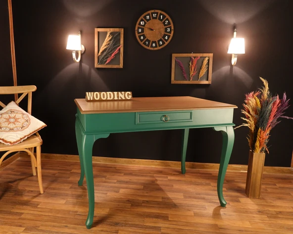 Wooding Mobilya 110 Cm Çekmeceli Masif Yeşil Natürel Çalışma Masası - Resim 2