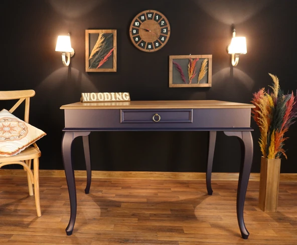 Wooding Mobilya 110 Cm Çekmeceli Masif Lacivert Natürel Çalışma Masası - Resim 5