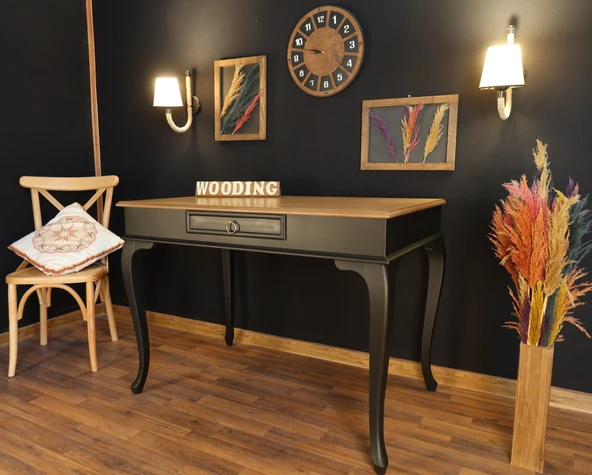 Wooding Mobilya 110 Cm Çekmeceli Masif Siyah Natürel Çalışma Masası - Resim 3