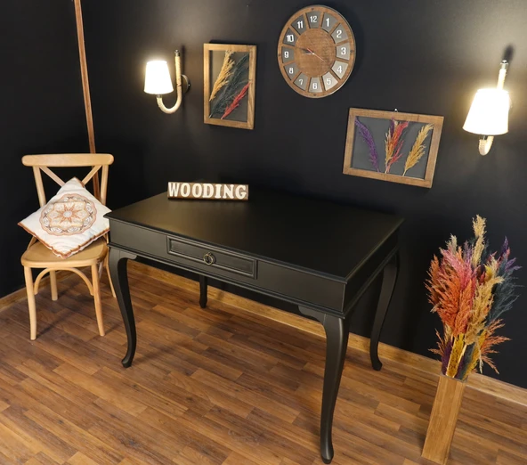 Wooding Mobilya 110 Cm Çekmeceli Masif Siyah Çalışma Masası - Resim 3