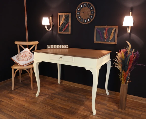Wooding Mobilya 110 Cm Çekmeceli Masif Krem Natürel Çalışma Masası - 4