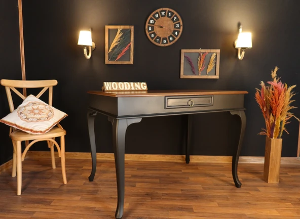 Wooding Mobilya 110 Cm Çekmeceli Masif Siyah Ceviz Çalışma Masası - Resim 5
