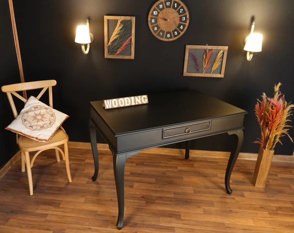 Wooding Mobilya 110 Cm Çekmeceli Masif Siyah Çalışma Masası - Resim 5