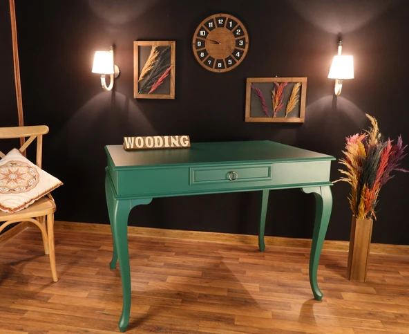 Wooding Mobilya 110 Cm Çekmeceli Masif Yeşil Çalışma Masası - Resim 2