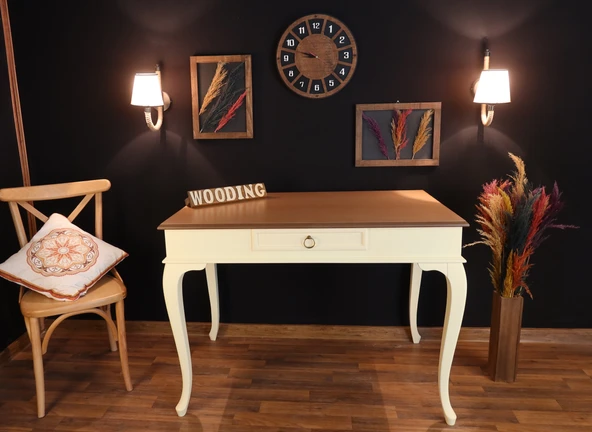 Wooding Mobilya 110 Cm Çekmeceli Masif Krem Natürel Çalışma Masası - 5