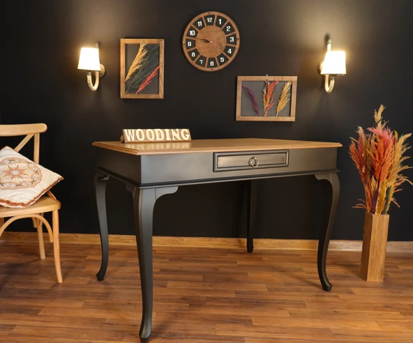 Wooding Mobilya 110 Cm Çekmeceli Masif Siyah Natürel Çalışma Masası - Resim 5