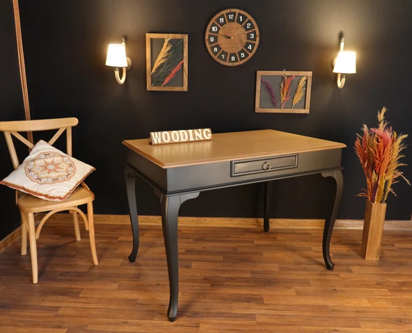Wooding Mobilya 110 Cm Çekmeceli Masif Siyah Natürel Çalışma Masası - Resim 2