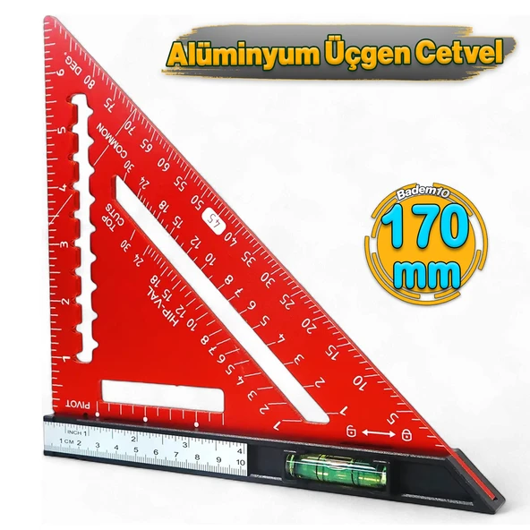 170 mm 17 cm Alüminyum Üçgen Cetvel Marangoz Gönye Metal Gövde Açılı Ölçüm Ahşap Hassas Gönye - Resim 2