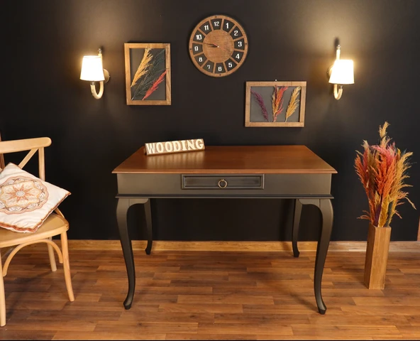 Wooding Mobilya 110 Cm Çekmeceli Masif Siyah Ceviz Çalışma Masası - Resim 2