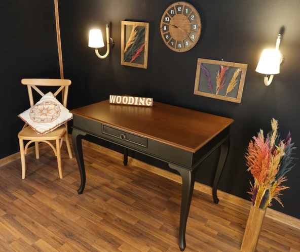 Wooding Mobilya 110 Cm Çekmeceli Masif Siyah Ceviz Çalışma Masası - Resim 4