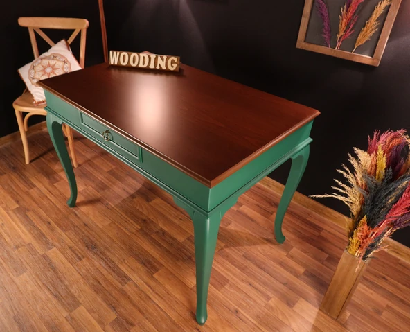 Wooding Mobilya 110 Cm Çekmeceli Masif Yeşil Ceviz Çalışma Masası - 4