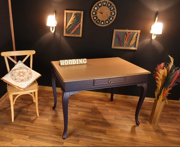 Wooding Mobilya 110 Cm Çekmeceli Masif Lacivert Natürel Çalışma Masası - Resim 3