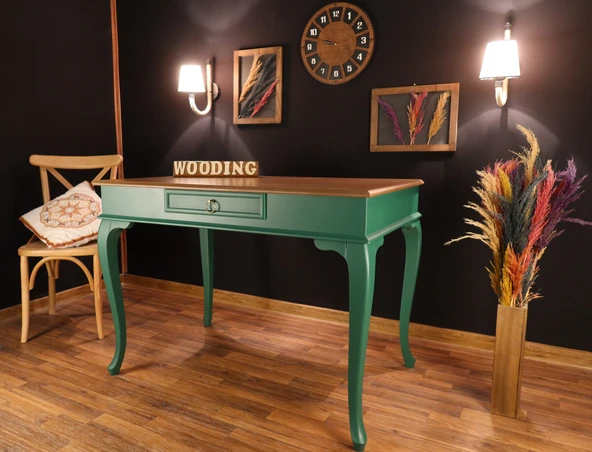 Wooding Mobilya 110 Cm Çekmeceli Masif Yeşil Natürel Çalışma Masası - Resim 3