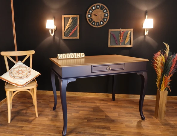 Wooding Mobilya 110 Cm Çekmeceli Masif Lacivert Natürel Çalışma Masası - Resim 2