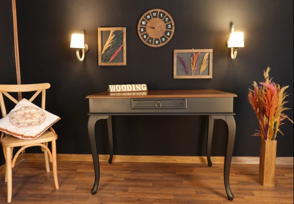 Wooding Mobilya 110 Cm Çekmeceli Masif Siyah Ceviz Çalışma Masası - Resim 3