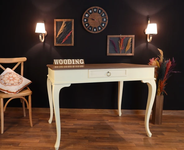 Wooding Mobilya 110 Cm Çekmeceli Masif Krem Natürel Çalışma Masası - 2