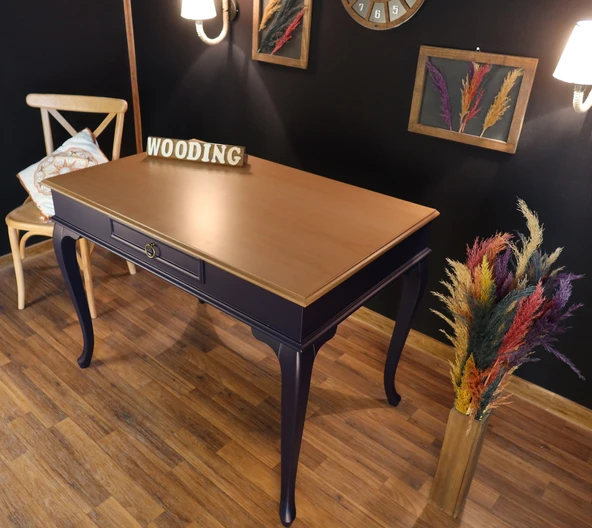 Wooding Mobilya 110 Cm Çekmeceli Masif Lacivert Natürel Çalışma Masası - Resim 4