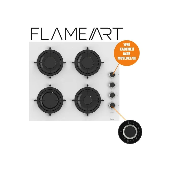 Ferre CS206 Flameart Cam Beyaz Ankastre Ocak - 2