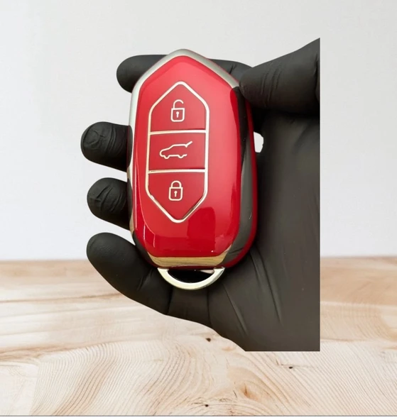 Togg T10x Uyumlu Anahtar Koruma kılıf Kırmızı/Gümüş Detaylı Lütfen Anahtar Teyiti Yapınız - Resim 2