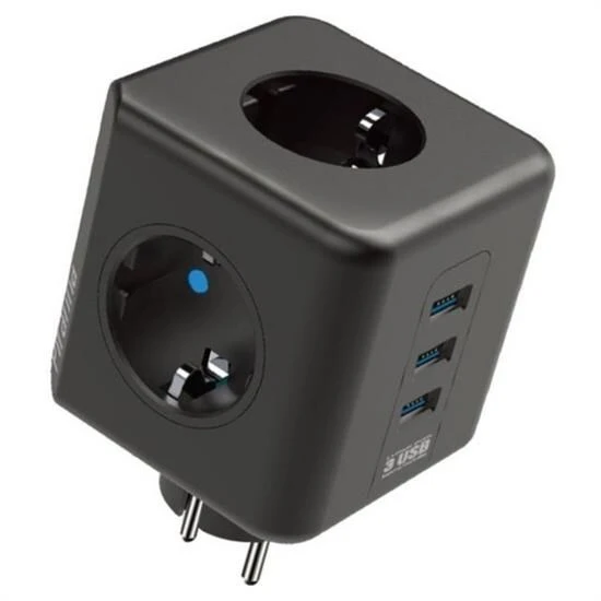 Isıya Dayanıklı Termal Akım Korumalı ve Çocuk Korumalı 3 Priz Girişli 3 USB Girişli Küp Priz - Resim 2