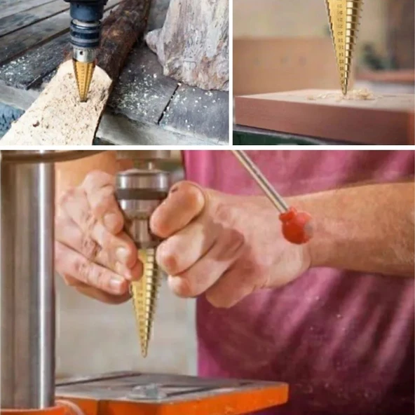 3 Parça Kademeli Matkap Ucu Paslanmaz Uç Alüminyum Sac Demir Delme Seti - Resim 3