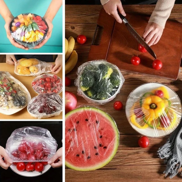 100 Adet Tazeliği Koruyan Tencere ve Tabak Bonesi  Çok Amaçlı Kullan At Tabak Bonesi - Resim 3