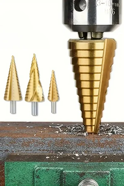 3 Parça Kademeli Matkap Ucu Paslanmaz Uç Alüminyum Sac Demir Delme Seti - Resim 6