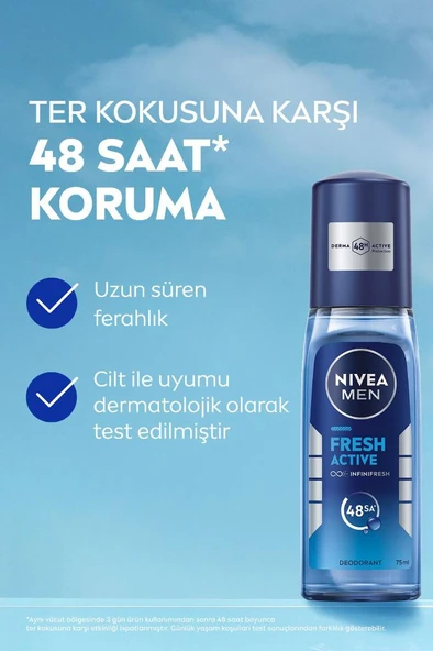NIVEA MEN Erkek Pump Sprey Deodorant Fresh Active 75ml, Ter Ve Ter Kokusuna Karşı 48 Saat Koruma - 3