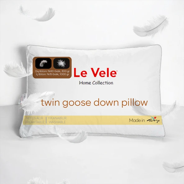 Le Vele İkiz Kaz Tüyü Körüklü Yastık - 50x70 cm - Beyaz ürün görseli 1