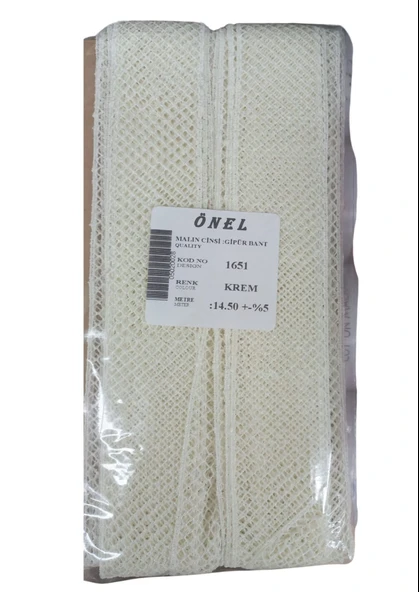 Dantel Polyester Güpür Bant Krem 14,50 Metre En 3 cm ON-1651-KR ürün görseli