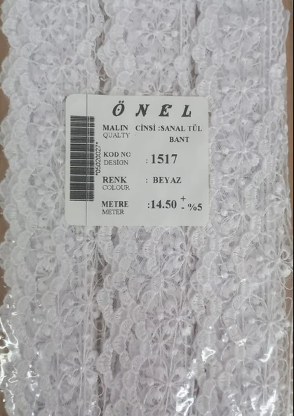 Dantel Polyester Sanal Tül Bant Beyaz 14,50 Metre En 6 cm ON-1517-B ürün görseli