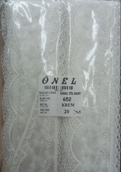 Dantel Polyester Sanal Tül Bant Krem 20 Metre En 6 cm ON-652-KR ürün görseli