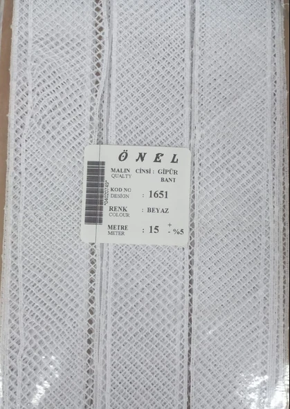 Dantel Polyester Güpür Bant Beyaz 15 Metre En 3 cm ON-1651-B ürün görseli