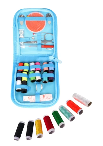 İplik Set Fermuarlı Plastik Dikiş Seti Mavi ürün görseli