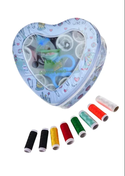 İplik Set Teneke Kutu Kalpli Dikiş Seti ürün görseli