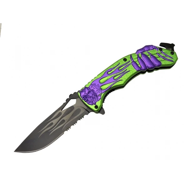 Lanmark MX20B Testereli Outdoor Çakı 22 cm - Yeşil Metal Sap, Otomatik, İp kesme ürün görseli 1