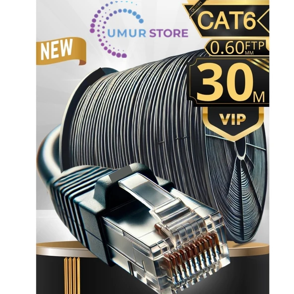30 Metre Internet Kablosu/ftp 0,60MM Cat6 23AWG/İKI Kat Korumalı/ethernet Kablosu 30 Metre/iç Dış Mekan Uyumlu ürün görseli 1