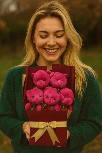 Peluş Ayıcık Buketi Fuşya – 5’li Sevimli Teddy Bear Aranjmanı | Hediyelik ve Dekoratif ürün görseli