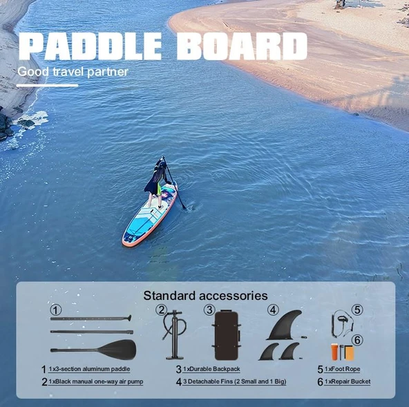 ULTTY Sup Paddle Board Seti (Şişme Paddle Board + Kürek + Pompa) Sup Board/Stand Up Paddle TURKUAZ 320-81-15 - Resim 3