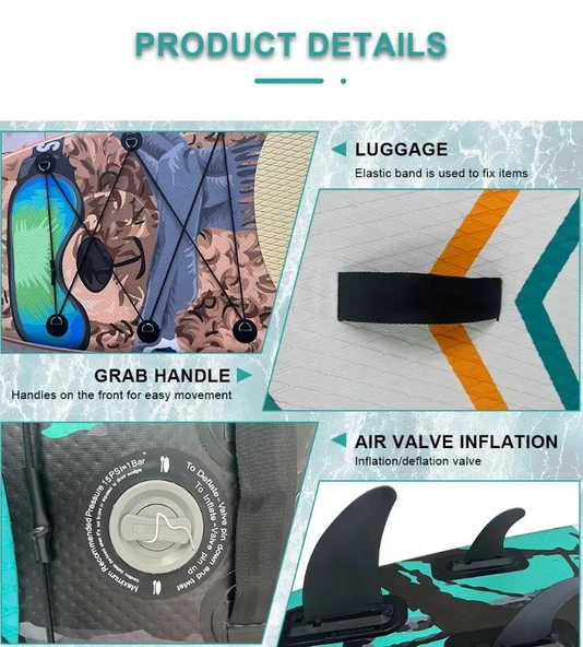 ULTTY Sup Paddle Board Seti (Şişme Paddle Board + Kürek + Pompa) Sup Board/Stand Up Paddle TURKUAZ 320-81-15 - Resim 7