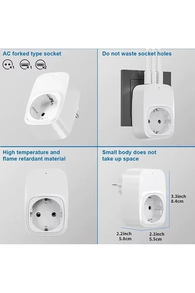 Tekli Yüksek Voltaj Korumalı Duvar Prizi 2X Type-C 1X USB Çıkışlı Priz Grup Priz Çoğaltıcı - Resim 3
