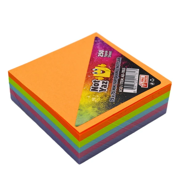 NotYaz 75x75 Yapışkanlı Küp Not 5 Renk 250 Yaprak (AD-7813) ürün görseli