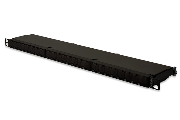 Digitus 24 port CAT. 6A (Category 6A), Class EA Patch Panel, zırhlı (shielded), 0.5U, toz korumalı kapaklı, siyah renk - 1