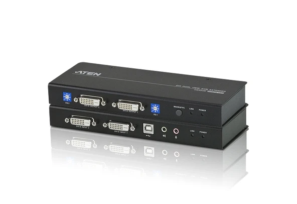 DVI Dual View Cat 5 KVM (Keyboard/Video Monitor/Mouse) Mesafe Uzatma Cihazı, Ses (hoparlör ve mikrofon) bağlantı desteği, 60 metre, USB Konsol, ESD ve gerilimdeki ani yükselmelere karşı korumalı<br - 1