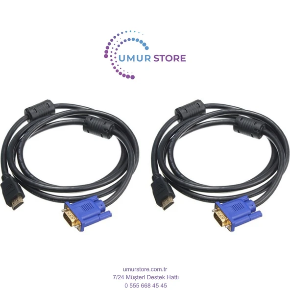Pc Için 1.8m Mavi Hdtv HDMI - VGA HD15 Erkek Adaptör Kablosu Dönüştürücü