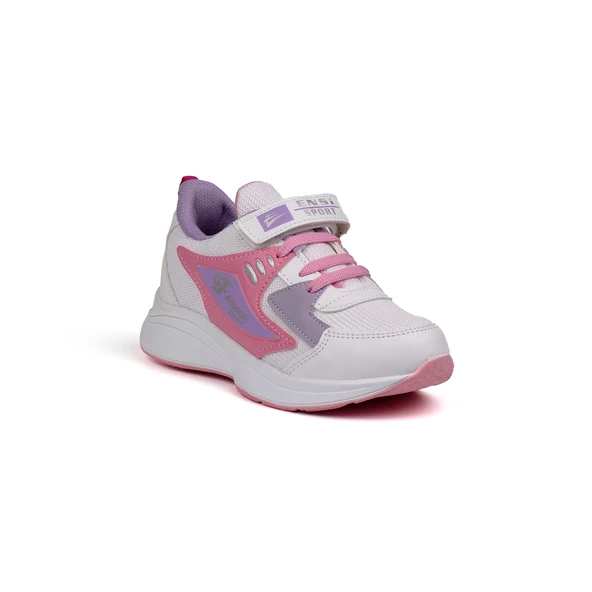 Kız Çocuk Beyaz Pembe Cırtlı Bağcıklı Sneaker Günlük Rahat Spor Ayakkabı - Resim 3