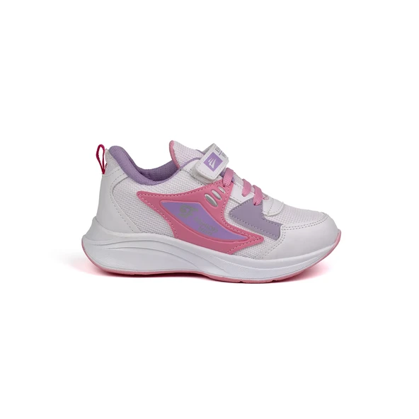 Kız Çocuk Beyaz Pembe Cırtlı Bağcıklı Sneaker Günlük Rahat Spor Ayakkabı - Resim 4