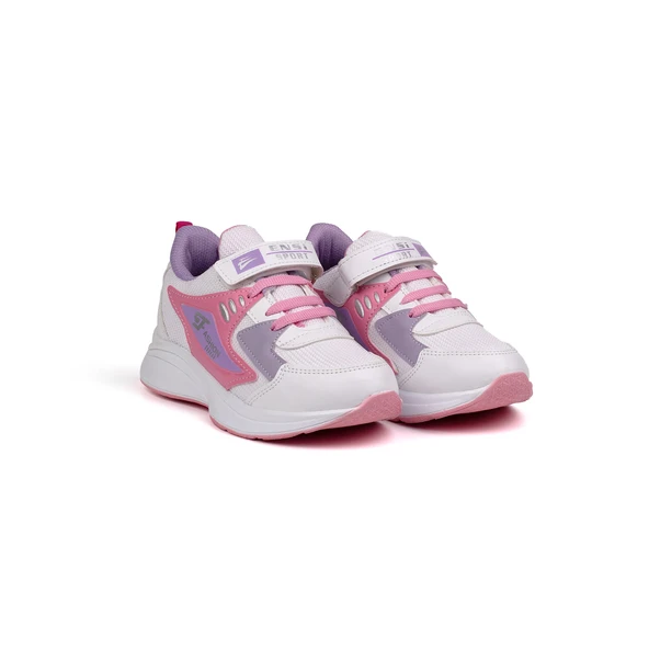 Kız Çocuk Beyaz Pembe Cırtlı Bağcıklı Sneaker Günlük Rahat Spor Ayakkabı ürün görseli 1