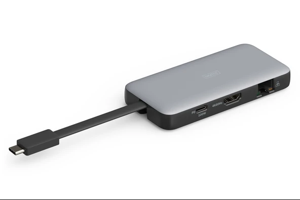Digitus USB-C Travel Docking Station, 7-Port<br>
1 x HDMI port<br>
2 x USB 3.2 Gen 1 port<br>
1 x RJ45 port<br>
1 x SD yuva<br>
1 x MicroSD yuva<br>
1 x PD (Power D ürün görseli